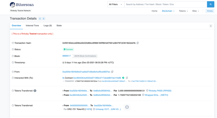 Screenshot of a Uniswap v3 pool creation transaction on Etherscan