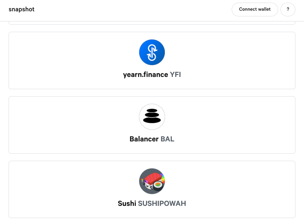 Screenshot of Snapshot governance spaces