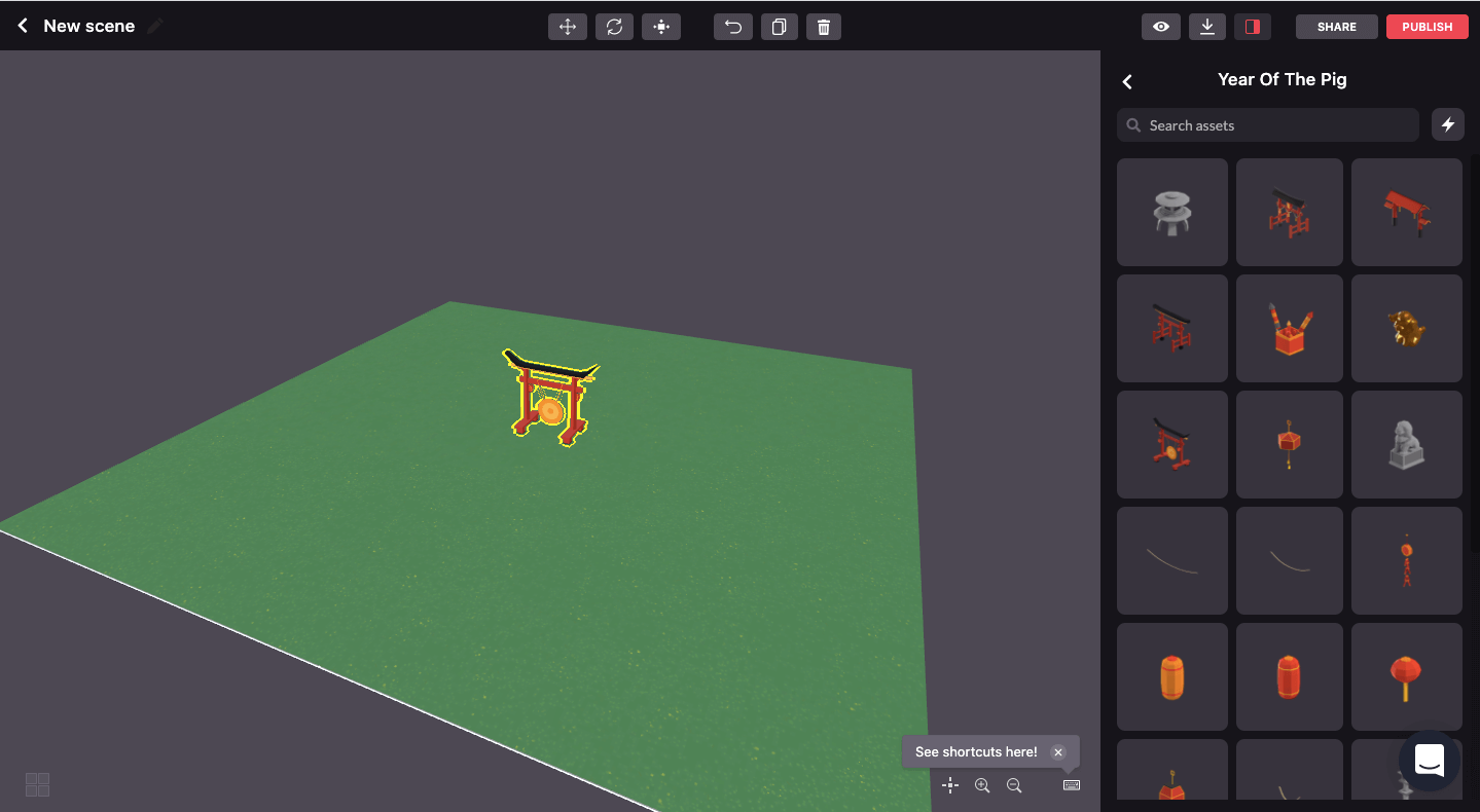 Screenshot of the Decentraland Builder scene editor