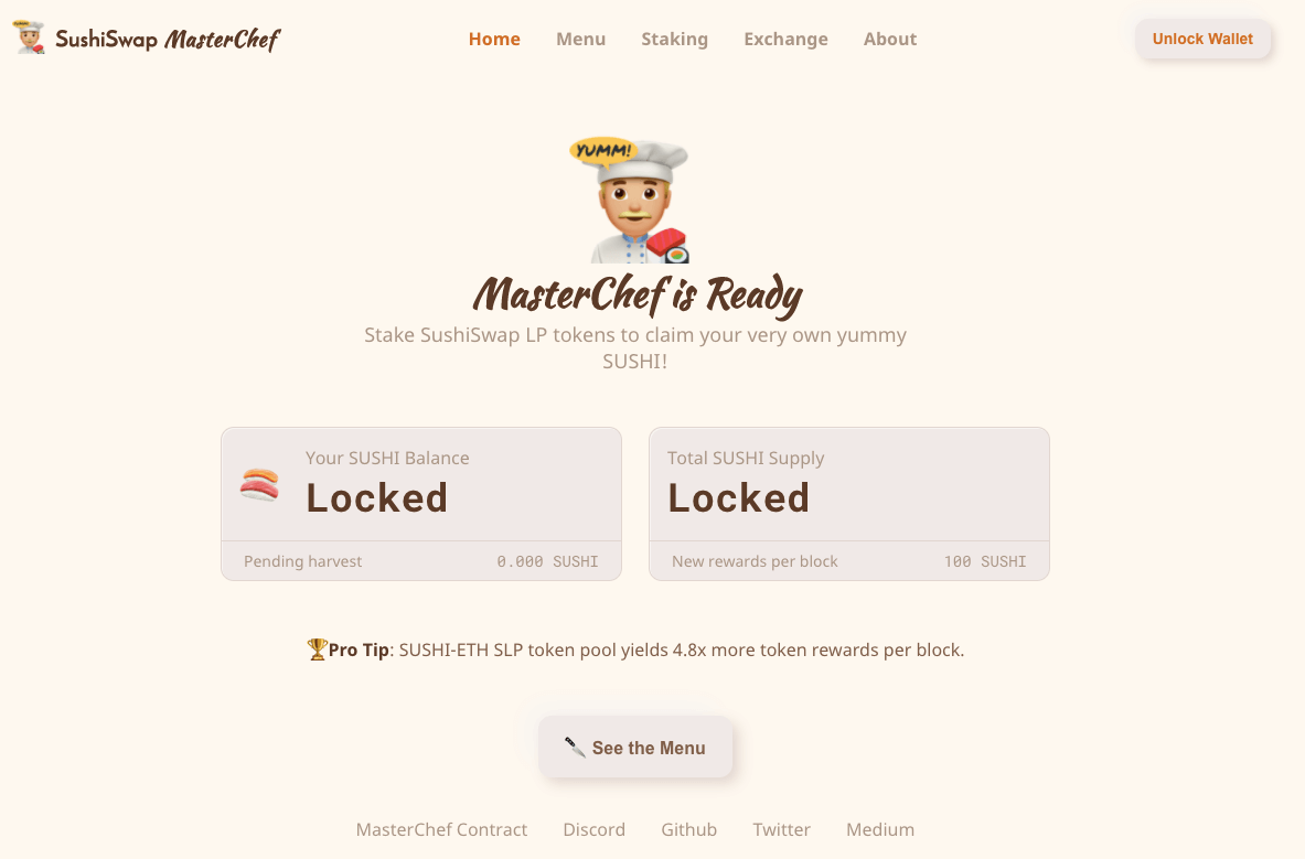 Screenshot of the SushiSwap landing page